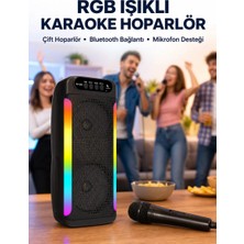 Cm Store Rgb Işıklı Çift Hoparlörlü Taşınabilir Bluetooth Speaker ve Mikrofon Yeni Nesil