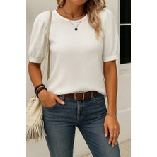 Defy Moda Kadın Kısa Kollu Pileli Balın Kol Bürümcük Bluz