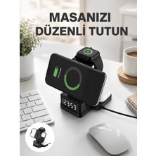 Cm Store Dijital Saatli Kablosuz Şarj Istasyonu – 3’ü 1 Arada Apple Uyumlu Hızlı Şarj ve LED Ekran Yeni Nesil