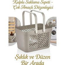 Genel Tedarik 3'lü Gri Çok Amaçlı Kulplu Sepet Mutfak Banyo Çamaşır Organizer Seti