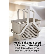 Genel Tedarik 1'li Gri Çok Amaçlı Kulplu Sepet Mutfak Banyo Organizer Taşıma Sepeti