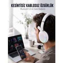 Cm Store Rgb Işıklı Mikrofonlu Bluetooth Kulaklık Beyaz Over-Ear Tasarım Type-C Şarjlı
