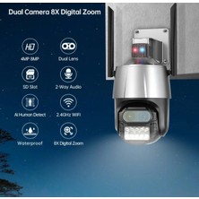 Eco Lounge Çift Lensli 8x Zoom 4mp 4K Ultra Hd Hareketli Gece Görüşlü Dış Mekan Wifi Ip Kamera 2 Yıl Garantili