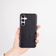 Eco Lounge Samsung Galaxy S25 Plus Uyumlu, Hakiki Deri, El Yapımı Arka Kapak, Kömür Siyah