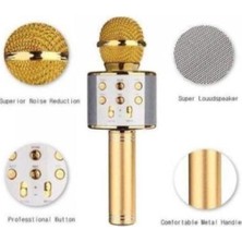 Bluetooth Bağlantılı Altın Renkli Dahili Hoparlörlü Karaoke Mikrofon 2 Yıl Garantili