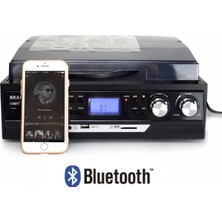 Bluetoothlu Kumandalı Hoparlörlü Pikap Radyo Kaset USB Mp3 Çalar Siyah 2 Yıl Garantili