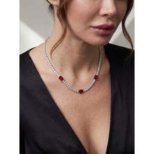 Valmont Accessories Kırmızı Su Yolu Kadın Kolye- Düğün, Kına, Nişan Gelin Takı Seti