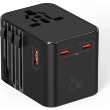Mudanis 25W Evrensel Seyahat Adaptörü, Eu/us/uk/au Priz Dönüştürücü, 1x Usb, 2x Type-C Hızlı Şarj