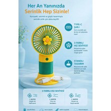Motto Ticaret Çok Renkli Kablosuz Şarjlı Portatif El Vantilatörü, Papatya Figürlü Ultra Sessiz Taşınabili