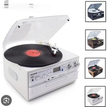 Bluetooth CD USB Mp3 Radyo Müzik Seti Beyaz Renk 2 Yıl Garantili Plak Çalar Hoparlör