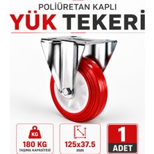 Badem10 Poliüretan Kaplı Yük Tekeri 125X37.5 mm 180 kg Ağır Yük Taşıma Tekerleği Poliamid Kasnak Sabit Tabla
