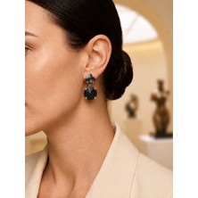 Valmont Accessories Siyah Kristal Taşlı Yuvarlak Form Kadın Küpe Işıltılı Şık Tasarım
