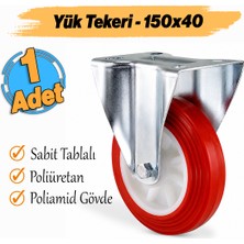 Badem10 Sabit Tablalı Yük Taşıma Araç Tekeri 150X40 mm Poliamid 150'LIK Kırmızı Poliüretan Tekerlek Frensiz