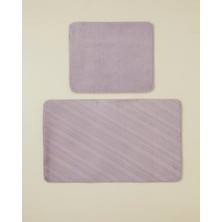 English Home Stripe Line Kaydırmaz Taban Banyo Paspası Seti 60X100 cm + 50X60 cm Lila