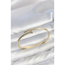Genel Tedarik Gold Renk Çivi Model Zirkon Taşlı Kadın Kelepçe Bileklik