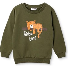Hellobaby Erkek Bebek Sweatshirt Kaplan Baskılı Bisiklet Yaka Uzun Kol