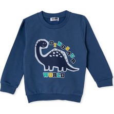Hellobaby Erkek Bebek Sweatshirt Dinozor Baskılı Bisiklet Yaka Long Sleeve