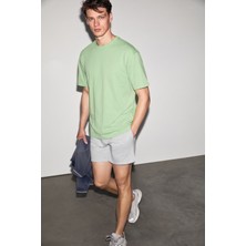 Grimelange Jett Erkek Oversize Fit %100 Organik Pamuk Kalın Dokulu Bisiklet Yakalı Fıstık Yeşili T-Shirt