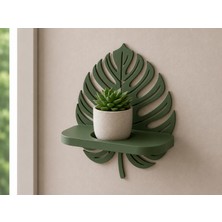 Monstera Yaprak Tasarımlı Duvar Rafı Dekoratif Saksılık Çiçeklik Duvar Dekoru