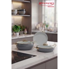 EVREN MUTFAK 5 Parça Gri Creamic (Seramik) Tencere Seti Yapışmaz Taban(Indüksiyonlu Ocağa Uyumlu)