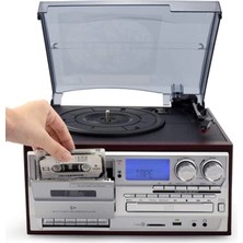 Kahverengi Bluetooth Kumandalı Cd, Kaset, Usb, Radyo ve 33-45-78 Devir Plak Çalar