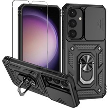 Coolacs Samsung Galaxy S25 Uyumlu Kamera Sürgülü Tank Kılıf ve Temperli Cam Ekran Koruyucu Set