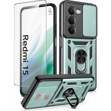 Wowacs Xiaomi Redmi 15 4g Uyumlu Kamera Sürgülü Tank Kılıf ve Temperli Cam Ekran Koruyucu Set