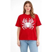 De'charme Örümcek Baskılı Tişört Kısa Kollu Bisiklet Yaka T-Shirt - Kırmızı