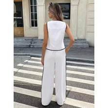 De'charme Kadın Kolsuz Önü Düğmeli Yelek ve Pantolon Ikili Takım