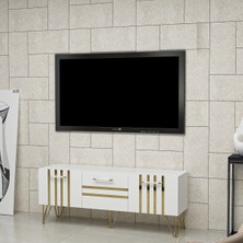 Ninnimo Zelda Tv Ünitesi Tv Sehpası Beyaz Altın Mdf