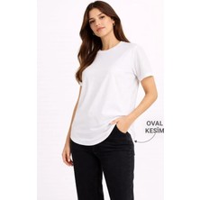 De'charme Basic T-Shirt Kısa Kol Bisiklet Yaka Oval Kesim Tişört - Beyaz