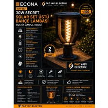 Econa ECN-3331 30W Solar Set Üstü Bahçe Lambası IP65 Su Geçirmez Rustik Ampul Görünümlü Güneş Enerjili Dış Mekan Aydınlatma