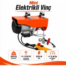 Badem10 Mini Elektrikli Vinç Caraskal 250/500 kg 1020 Watt 20 Metre Çelik Halatlı Yük Kaldırma Makinesi