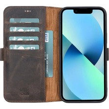 Genel Tedarik Apple iPhone 13 Pro Max Uyumlu Deri Cüzdanlı Kılıf Acı Kahve