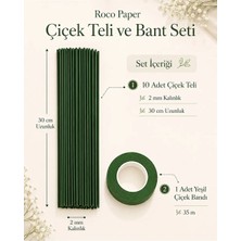 Roco Paper Co. Pvc Plastik Kaplı Yeşil Çiçek Tel ve Bant Seti, 2 mm - 30 Cm, 10 Adet Bitki Sabitleme ve Hobi Teli