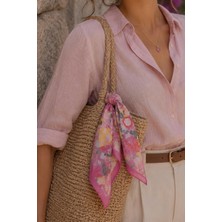 Afvente Lilyum Bahçesi Desen Pembe-Lila Soft Bandana Fular 50X50 cm