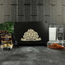 Hediyelerin Efendisi Ahşap Kutulu Kartal Figürlü Kişiye Özel Rakı, Çakmak ve Taşlı Viski Kadehi Seti