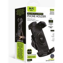 Azurtech Blıc Pro++ BST42 Motosiklet Ayna Bağlantılı Telefon Tutucu 360° Dönebilen Titreşim Önleyici Alüminyum Telefon Standı