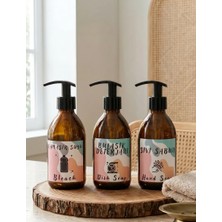 JUNIBELIW 3lü Set Renkli Etiket Boş Amber Boş Cam Şişe Bulaşık Deterjanlık Sıvı Sabunluk Çamaşır Suyu 3X250ML