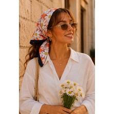 Afvente Papatya Desen Turuncu-Sarı Soft Bandana Fular 50X50 cm