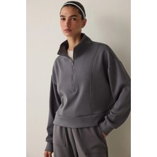 Penti Gri Modal Dik Fermuar Yaka Sweatshirt