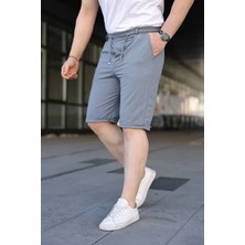Alyn Wear Erkek Diagonel Kumaş Duble Paça Cepli Bağcıklı Bel Lastikli Şort - Gri