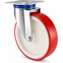 Badem10 Hareketli Döner Tablalı 200X50 mm 1 Adet Poliamid Teker Kırmızı Rulmanlı Sanayi Tipi Teker