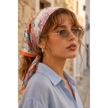 Afvente Şehir Temalı Zürafa Desen Turuncu Soft Bandana Fular 50X50 cm