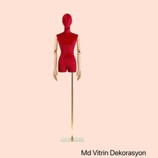 MD Vitrin Dekorasyon Gold Ayaklı Ahşap Kollu Pantolon Giyebilen Terzi Mankeni Elyaflı Polyester Yan Iğne Batar Süet Kumaş
