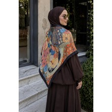 Afvente Şato Bahçe Desen Kırmızı-Mavi Soft Fular Eşarp 90X90 cm