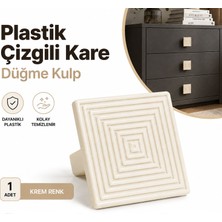 Badem10 Plastik Çizgili Kare Düğme Kulp 5 Adet Krem Renk Mobilya Dolap Çekmece Kapağı Kulpu Modern Tasarım
