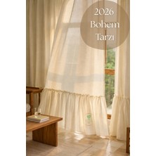 Perde Plus Keten Natural Perde Vintage Eteği Fırfırlı Pamuklu Fon Perde