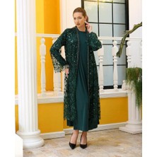 Gazella 42905 Büyük Beden  Iç Sandy Kumaş Dış Kenarları Boncuk Detay Pul ve Taşlı Ikili Abaya