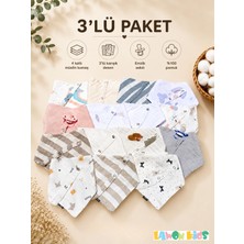 Lawon 3 Adet Karışık Erkek Desen %100 Pamuk 4 Katlı Müslin Kumaş Emzik Askılı Çıtçıtlı Bebek Önlük,salya Önlüğü